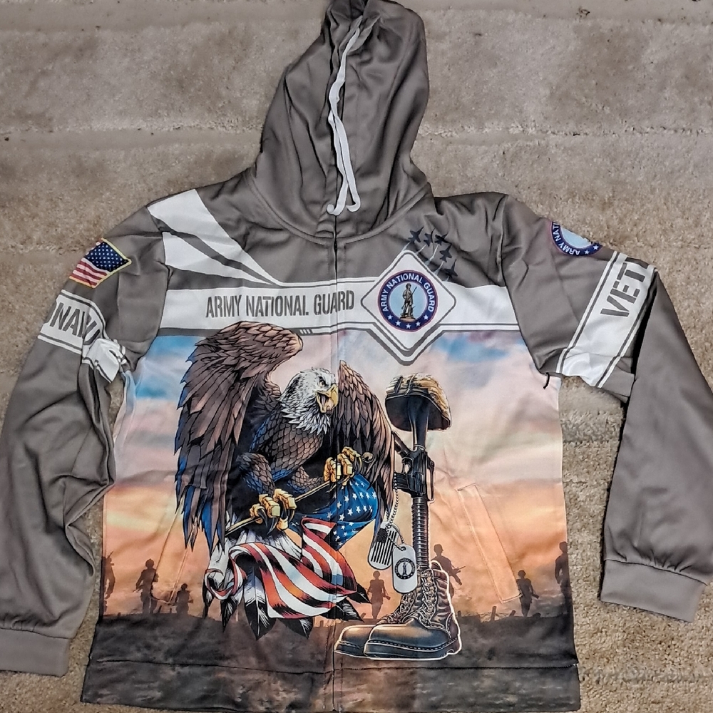 Patriotic Army National Guard Graphic Zip Up Hoodie
